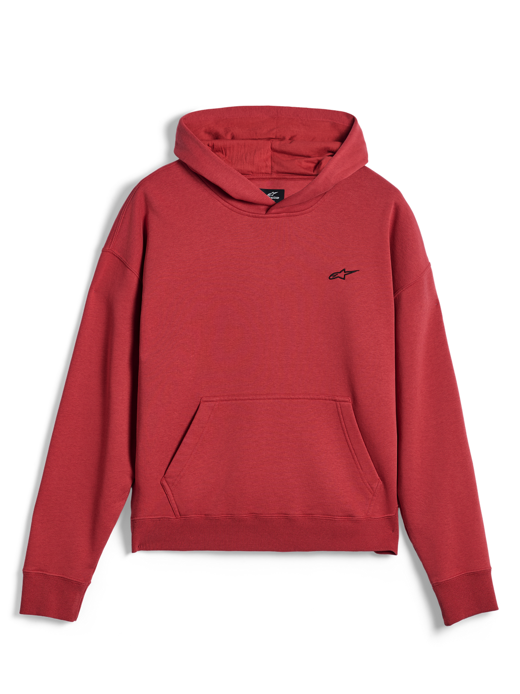 Alpinestars Essentials Ageless Hoodie, abbigliamento sportivo casual, rosso mattone, con un piccolo logo a stella Alpinestars nero sul petto, tasca a marsupio e orlo e polsini a costine, design streetwear minimalista