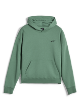 Alpinestars Essentials Ageless Hoodie, felpa streetwear casual, verde Cactus con finitura stone wash, piccolo logo Alpinestars nero sul petto, tasca a marsupio frontale, polsini e orlo a costine, materiale in pile pregiato
