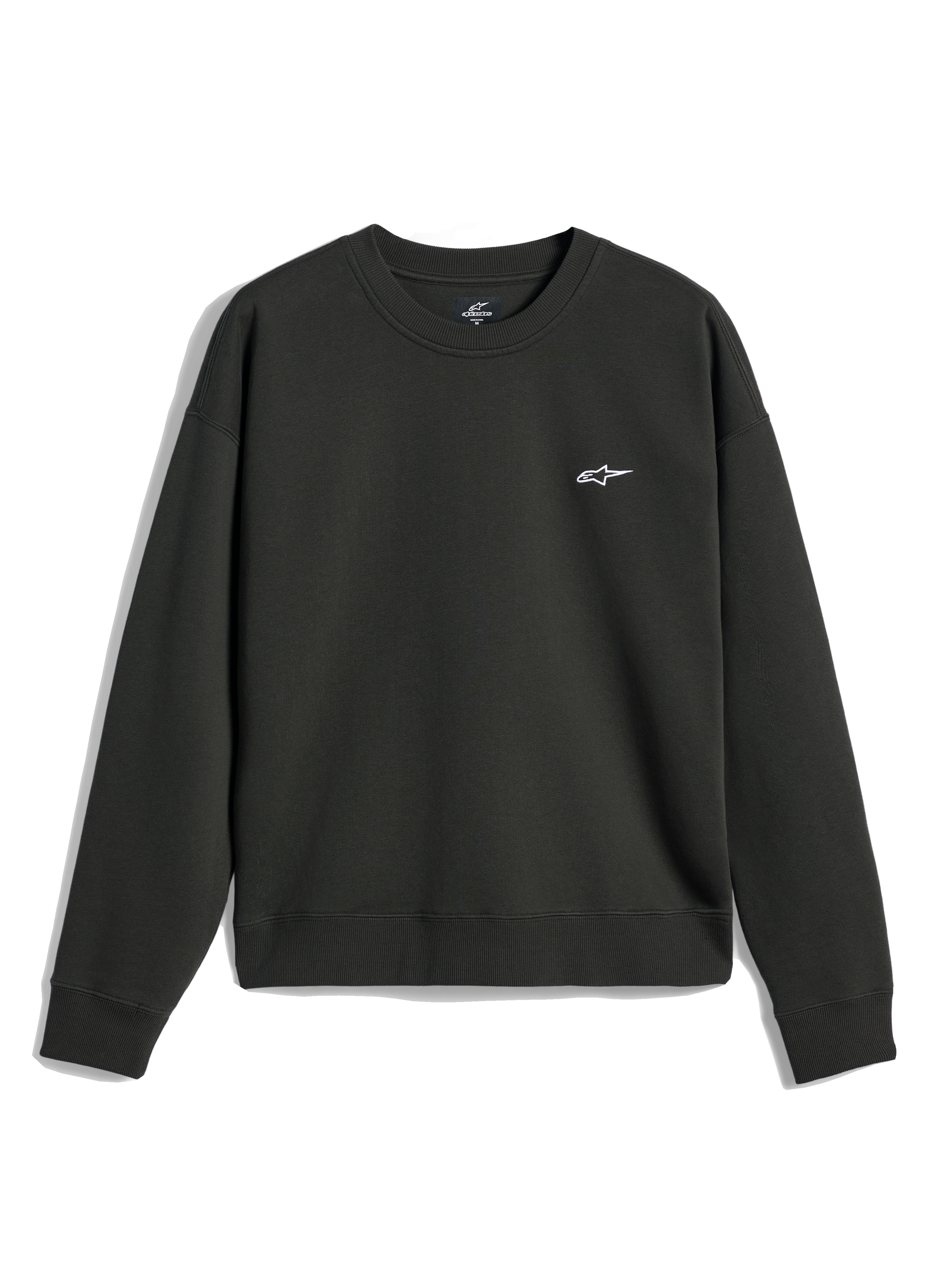 Alpinestars Essentials Ageless Crew, felpa girocollo, Off Black, piccolo logo A-star bianco sul petto, colletto, polsini e orlo a costine, streetwear casual in pile premium