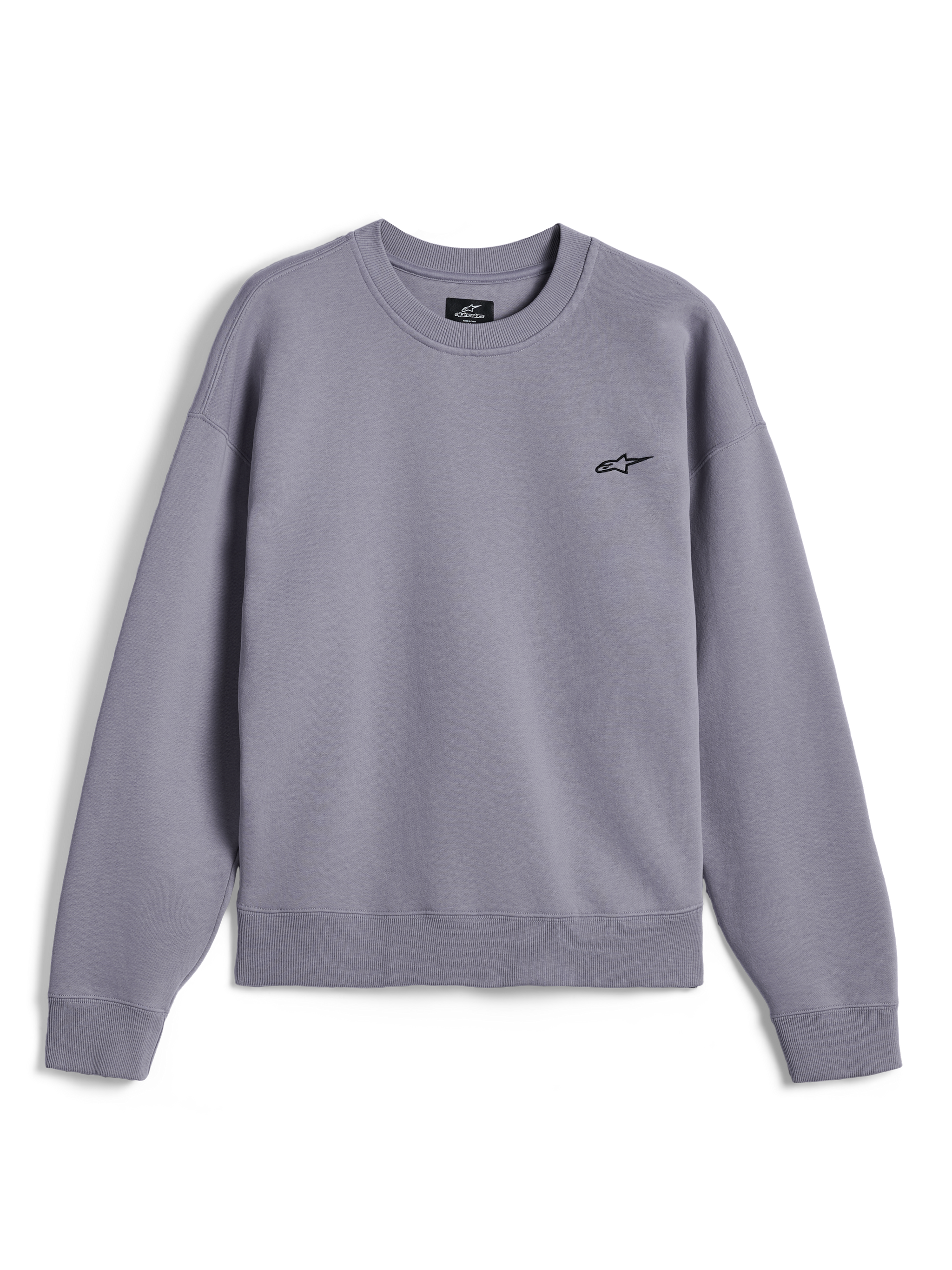 Alpinestars Essentials Ageless Crew, felpa girocollo premium, Silver, caratterizzata da un piccolo logo Astar nero sul petto, colletto, polsini e orlo a costine, streetwear casual ispirato al motorsport