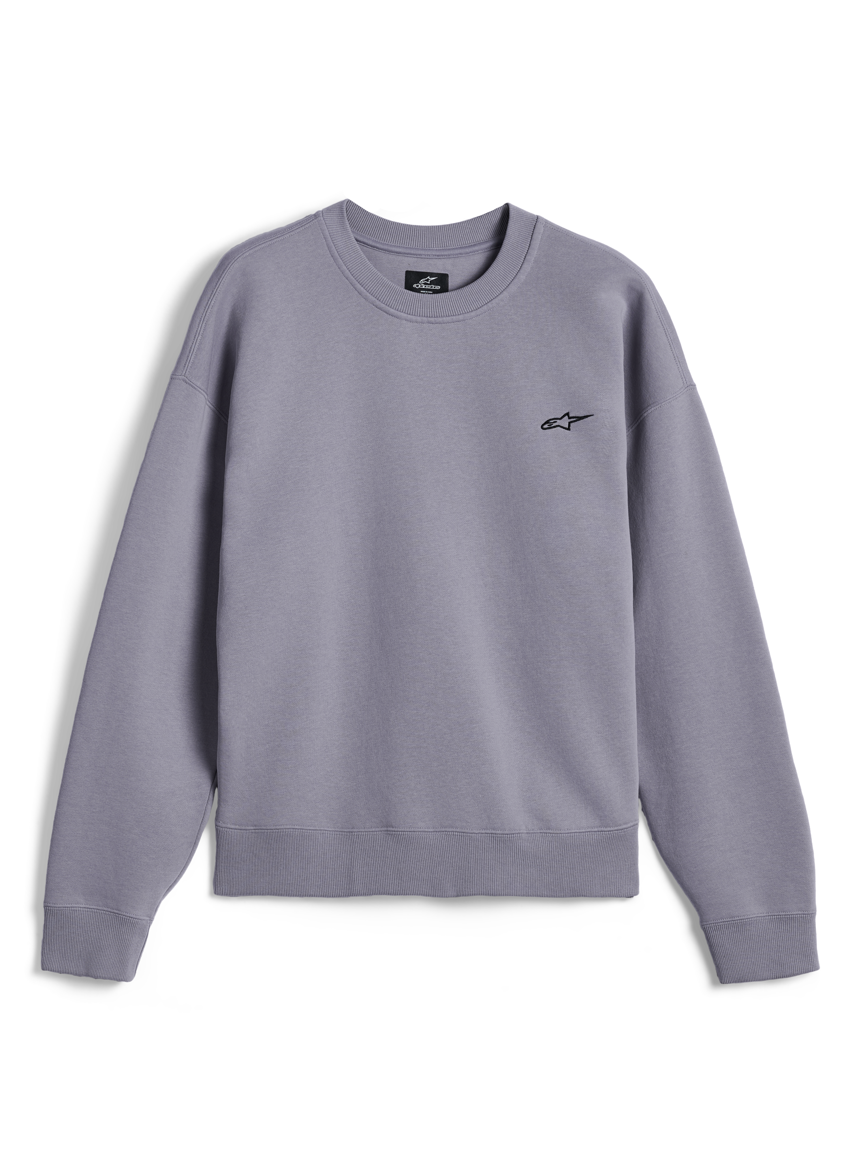 Alpinestars Essentials Ageless Crew, felpa girocollo premium, Silver, caratterizzata da un piccolo logo Astar nero sul petto, colletto, polsini e orlo a costine, streetwear casual ispirato al motorsport