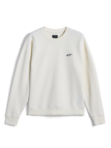 Alpinestars Essentials Ageless Crew, felpa girocollo, bianco panna, piccolo logo Alpinestars nero sul petto, colletto, polsini e orlo a costine, streetwear casual ispirato al motorsport