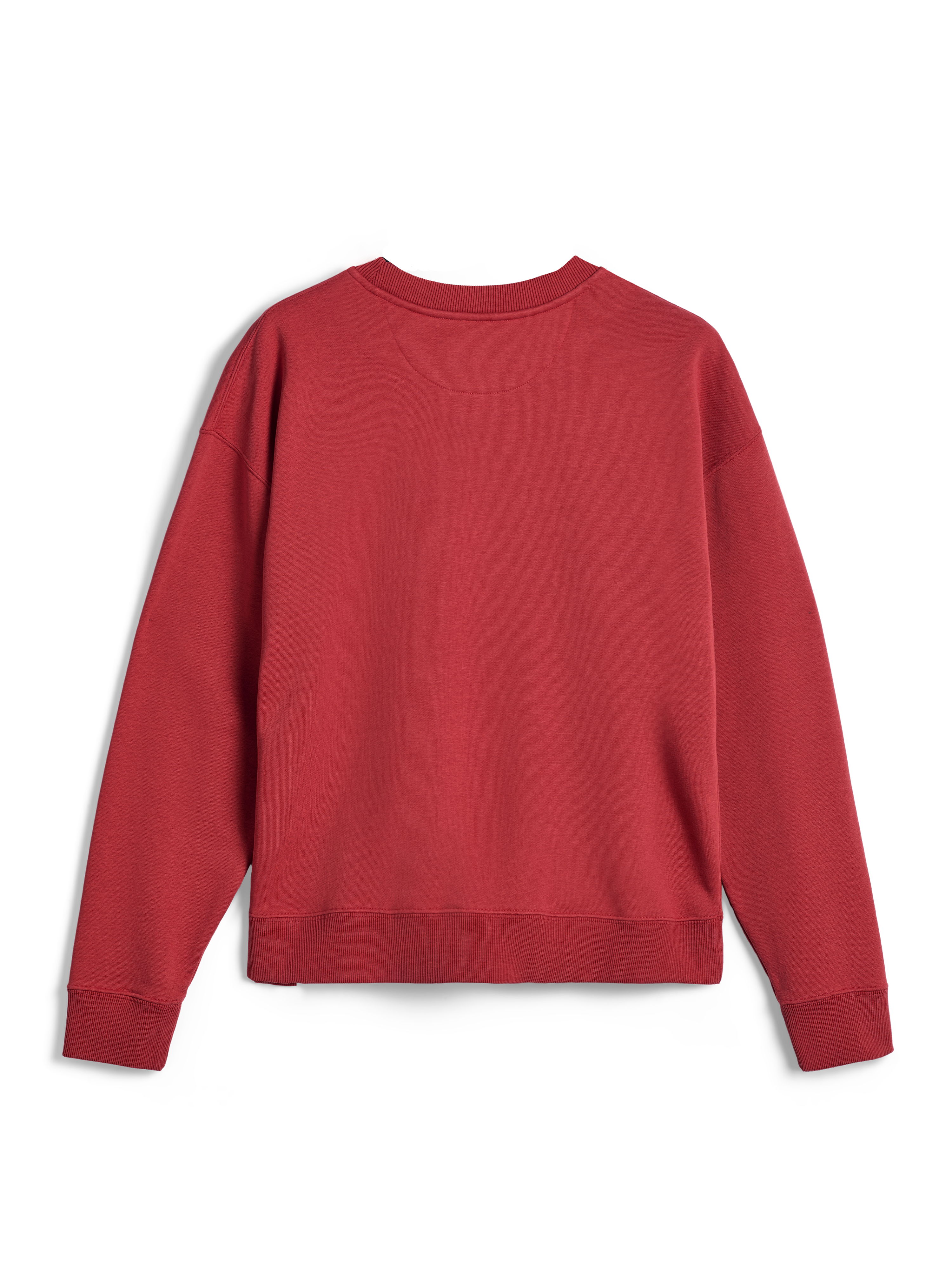 Alpinestars Essentials Ageless Crew, felpa girocollo, rosso mattone, vista posteriore con polsini e orlo a coste, pile compatto premium per il comfort dello sportswear casual