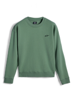 Alpinestars Essentials Ageless Crew, felpa girocollo, verde cactus, piccolo logo Astar nero sul petto, colletto, polsini e orlo a costine, pile premium, abbigliamento sportivo casual