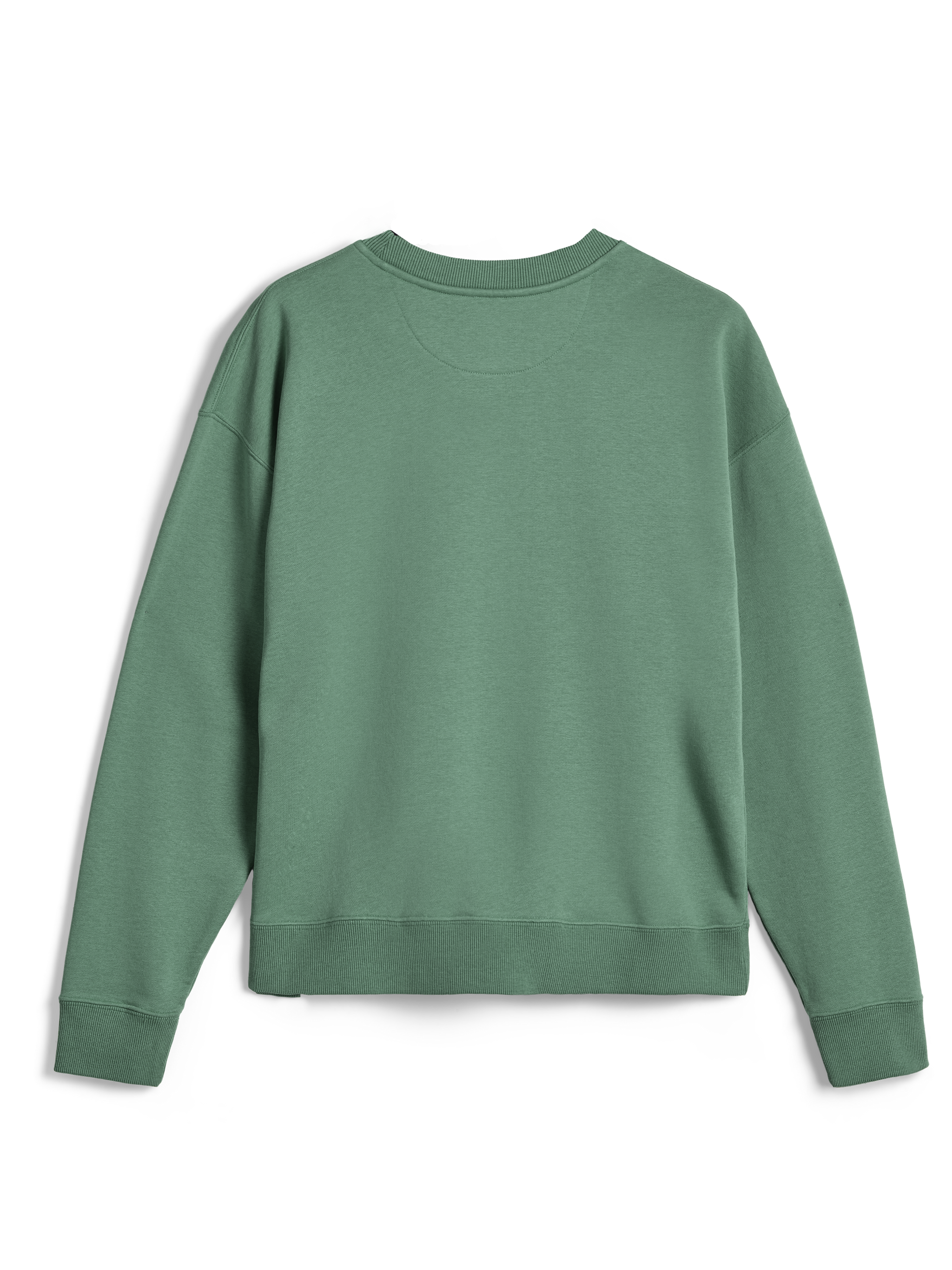 Alpinestars Essentials Ageless Crew, felpa girocollo premium, verde Cactus, vista posteriore con colletto, polsini e fondo a costine, tinta unita, abbigliamento sportivo casual