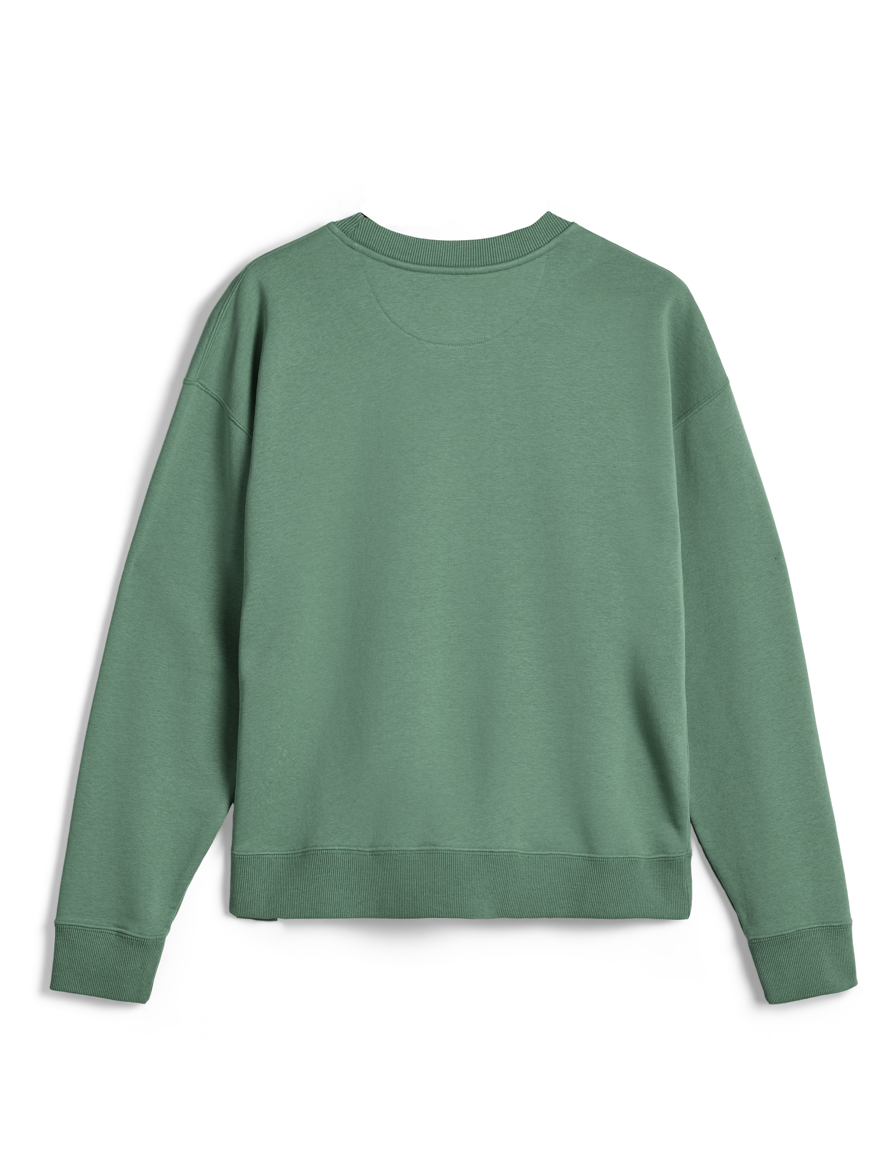 Alpinestars Essentials Ageless Crew, felpa girocollo premium, verde Cactus, vista posteriore con colletto, polsini e fondo a costine, tinta unita, abbigliamento sportivo casual