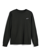 Alpinestars Essentials Ageless LS Tee, maglietta a maniche lunghe, nero Off Black, piccolo logo Alpinestars bianco sul petto, girocollo, vestibilità rilassata, stile casual lifestyle streetwear