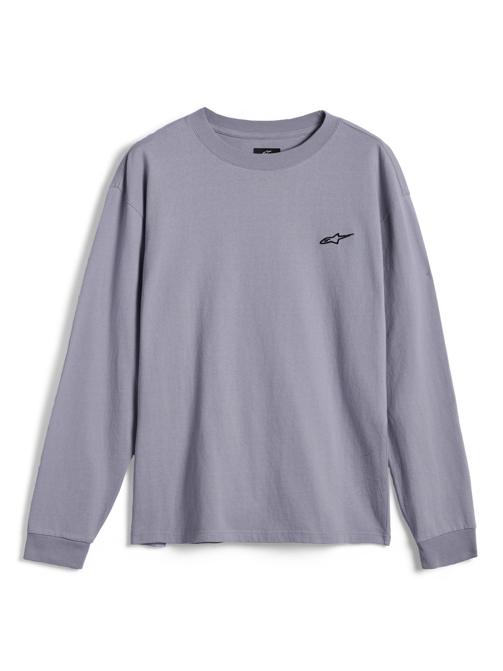 Alpinestars Essentials Ageless LS Tee, t-shirt a maniche lunghe, colore silver, caratterizzata da un piccolo logo Alpinestars nero sul petto, vestibilità rilassata, streetwear casual ispirato al motorsport