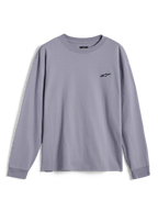 Alpinestars Essentials Ageless LS Tee, t-shirt a maniche lunghe, colore silver, caratterizzata da un piccolo logo Alpinestars nero sul petto, vestibilità rilassata, streetwear casual ispirato al motorsport