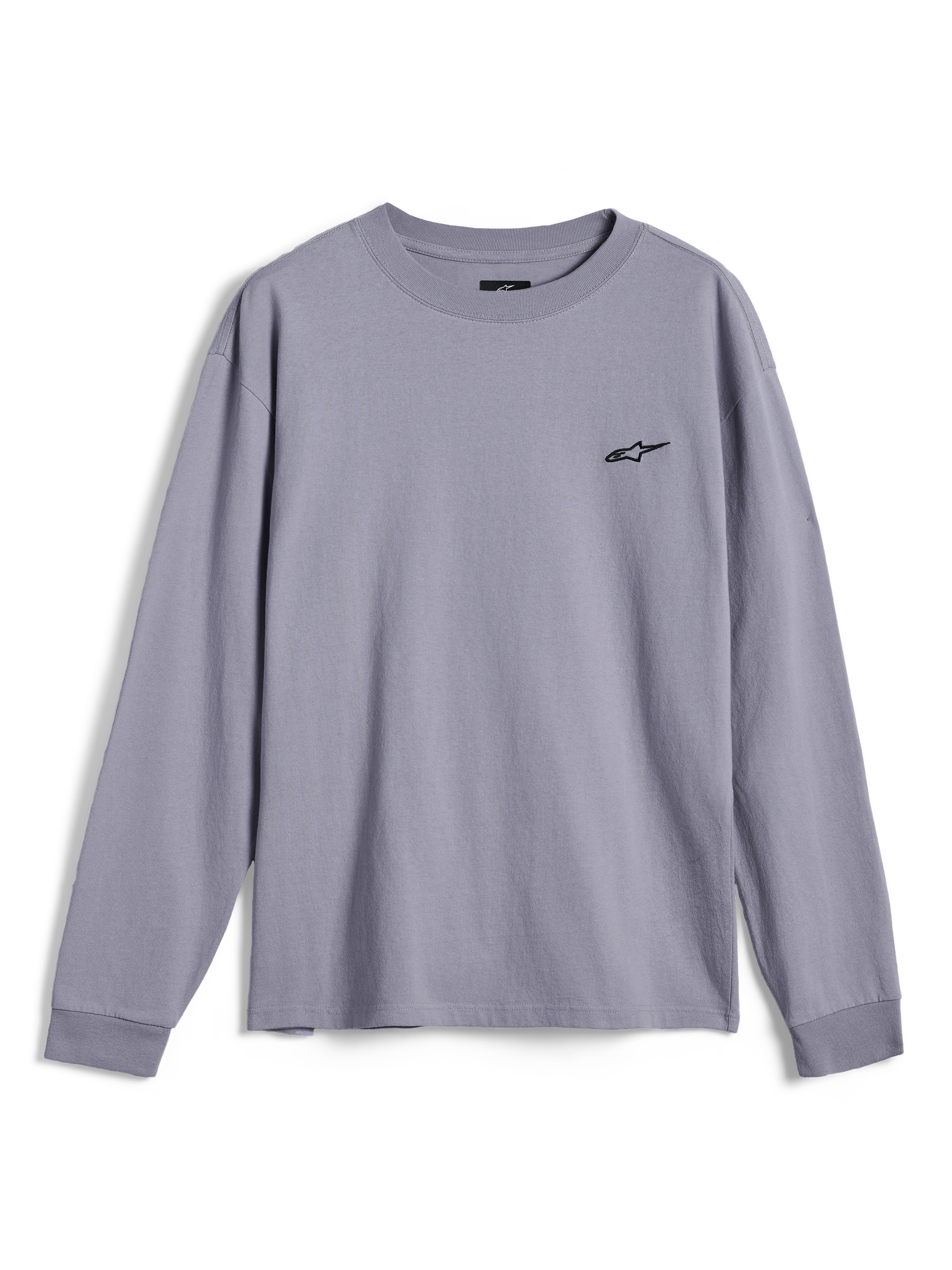 Alpinestars Essentials Ageless LS Tee, t-shirt a maniche lunghe, colore silver, caratterizzata da un piccolo logo Alpinestars nero sul petto, vestibilità rilassata, streetwear casual ispirato al motorsport