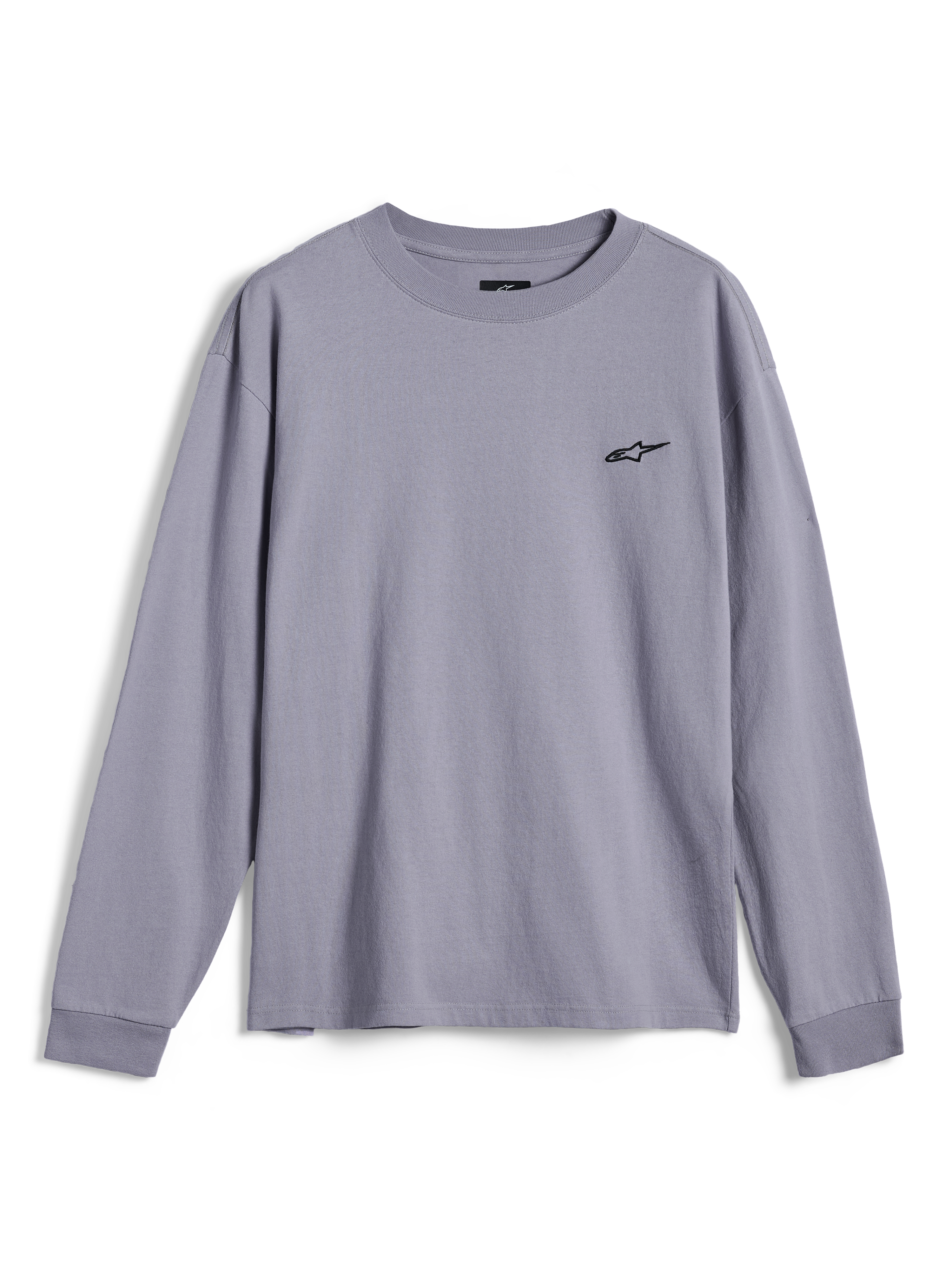 Alpinestars Essentials Ageless LS Tee, t-shirt a maniche lunghe, colore silver, caratterizzata da un piccolo logo Alpinestars nero sul petto, vestibilità rilassata, streetwear casual ispirato al motorsport