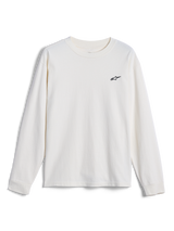 Alpinestars Essentials Ageless LS Tee, maglia a maniche lunghe, bianco sporco, con un piccolo logo Alpinestars nero sul petto, abbigliamento casual stile streetwear ispirato al motorsport