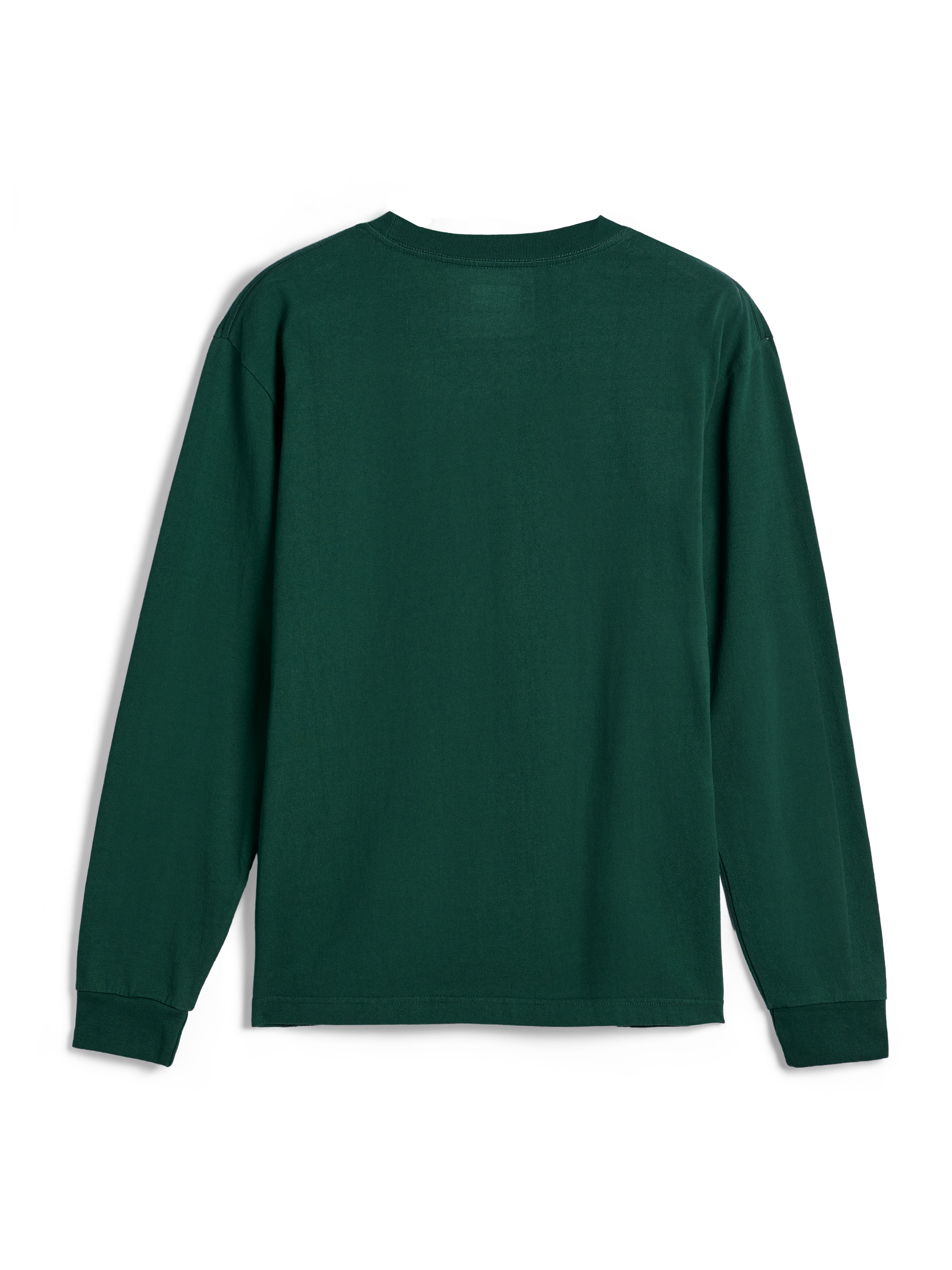 Alpinestars Essentials Ageless LS Tee, t-shirt a maniche lunghe, verde pino, vista posteriore, colore verde tinta unita con girocollo e polsini a costine, vestibilità contemporanea rilassata, streetwear casual