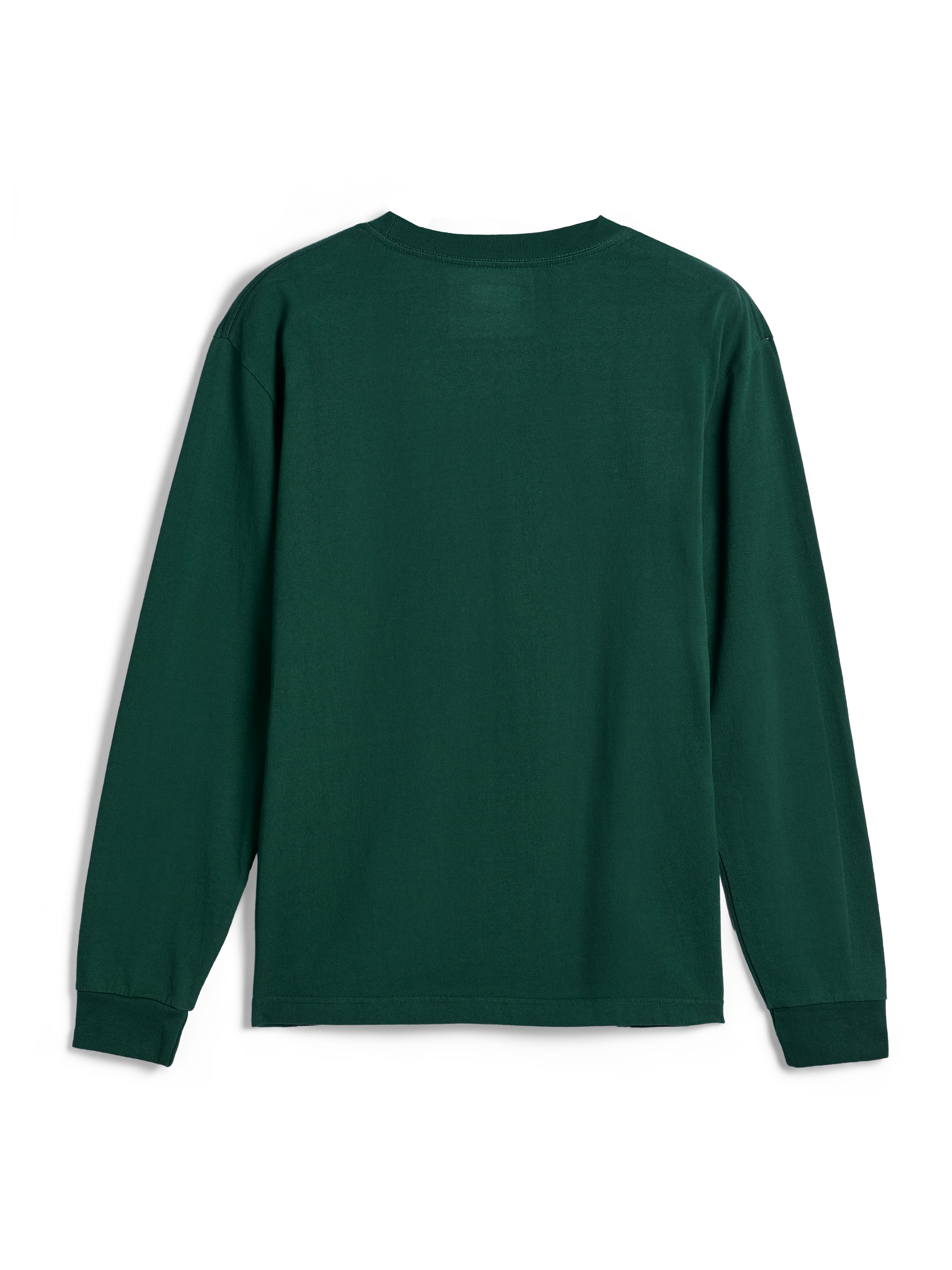 Alpinestars Essentials Ageless LS Tee, t-shirt a maniche lunghe, verde pino, vista posteriore, colore verde tinta unita con girocollo e polsini a costine, vestibilità contemporanea rilassata, streetwear casual