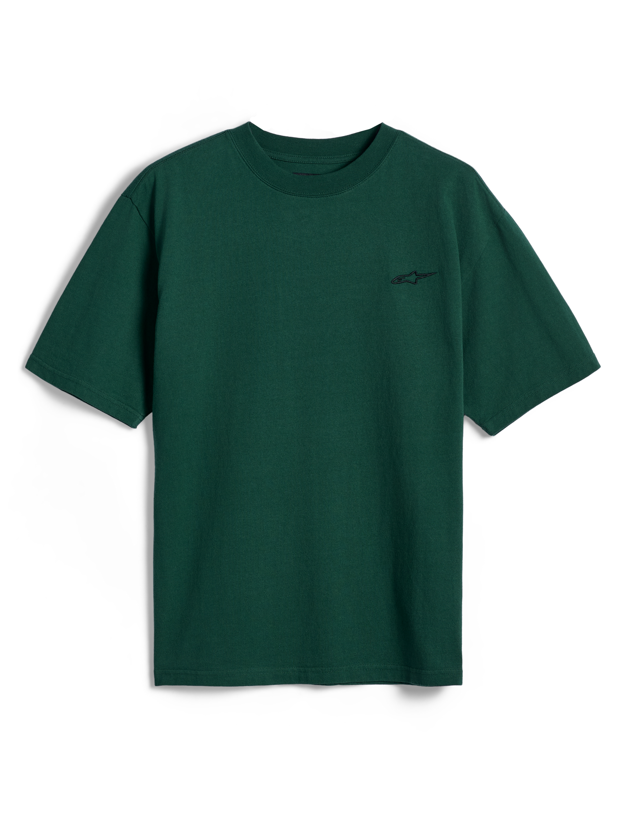 Alpinestars Essentials Ageless SS Tee, t-shirt a maniche corte, verde pino, con un piccolo logo Alpinestars sul petto, streetwear casual ispirato al motorsport