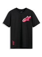 T-shirt Alpinestars Shaded CSF, maglietta a maniche corte, nero, logo Astars inclinato con sfumatura rosa e bianco, abbigliamento casual motorsport