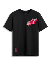 T-shirt Alpinestars Shaded CSF, maglietta a maniche corte, nero, logo Astars inclinato con sfumatura rosa e bianco, abbigliamento casual motorsport