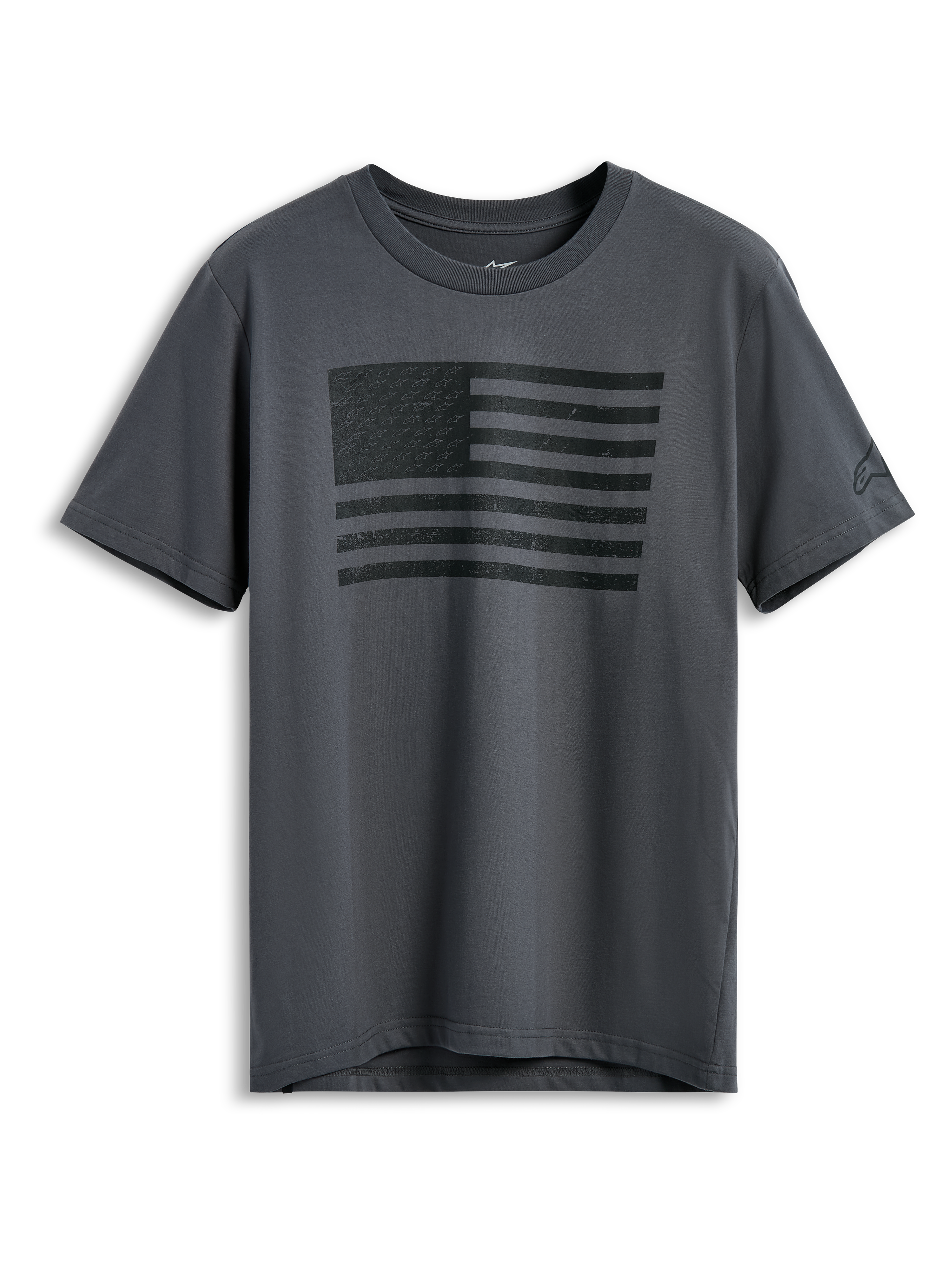 Alpinestars Waving CSF Tee, t-shirt a maniche corte, grigio antracite, grafica frontale con bandiera nera ondulata, streetwear casual ispirato al motorsport