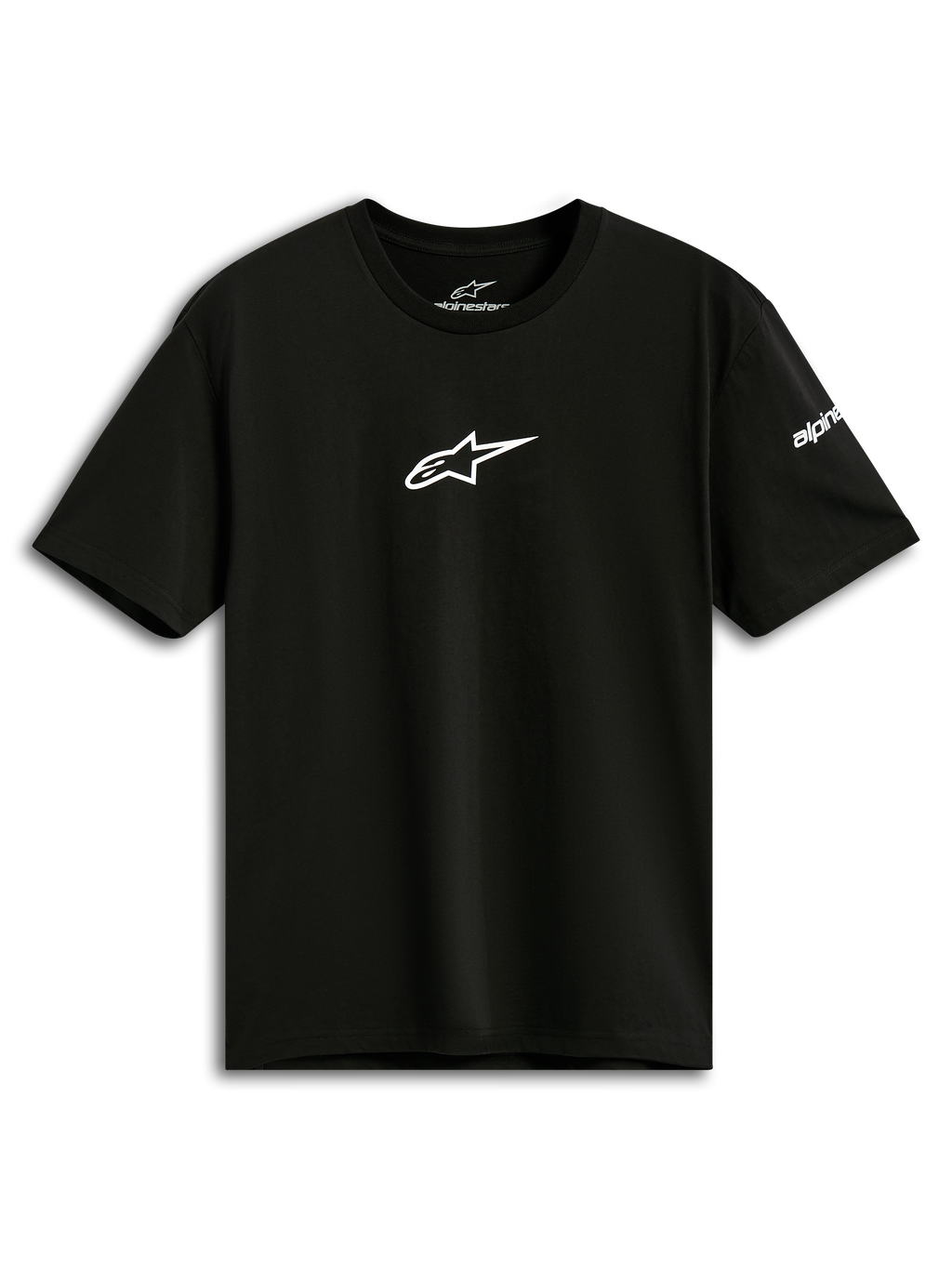 Alpinestars Frontal CSF Tee, maglietta a maniche corte, nero, logo Astars bianco sul petto, abbigliamento sportivo casual ad alte prestazioni