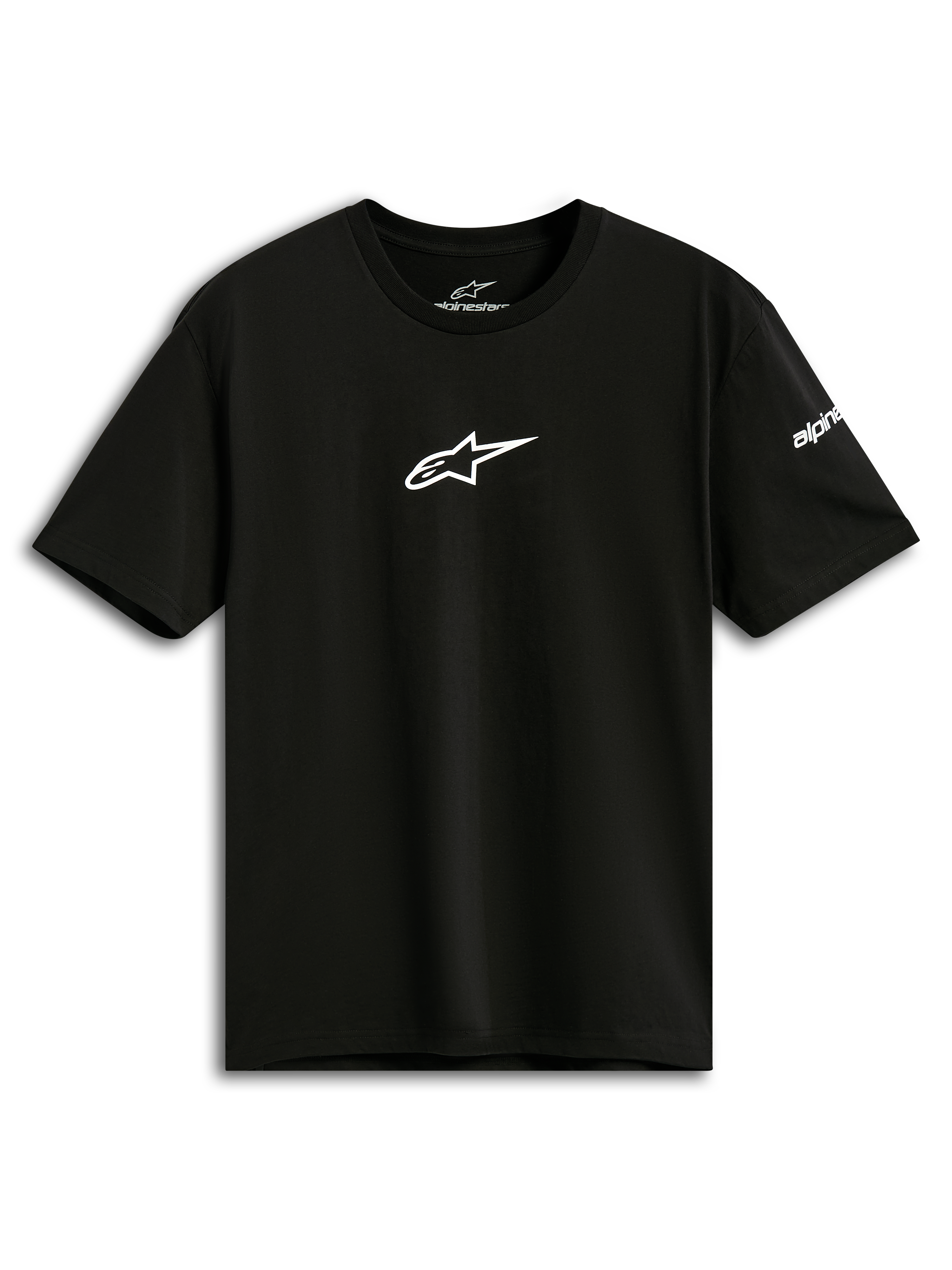 Alpinestars Frontal CSF Tee, maglietta a maniche corte, nero, logo Astars bianco sul petto, abbigliamento sportivo casual ad alte prestazioni