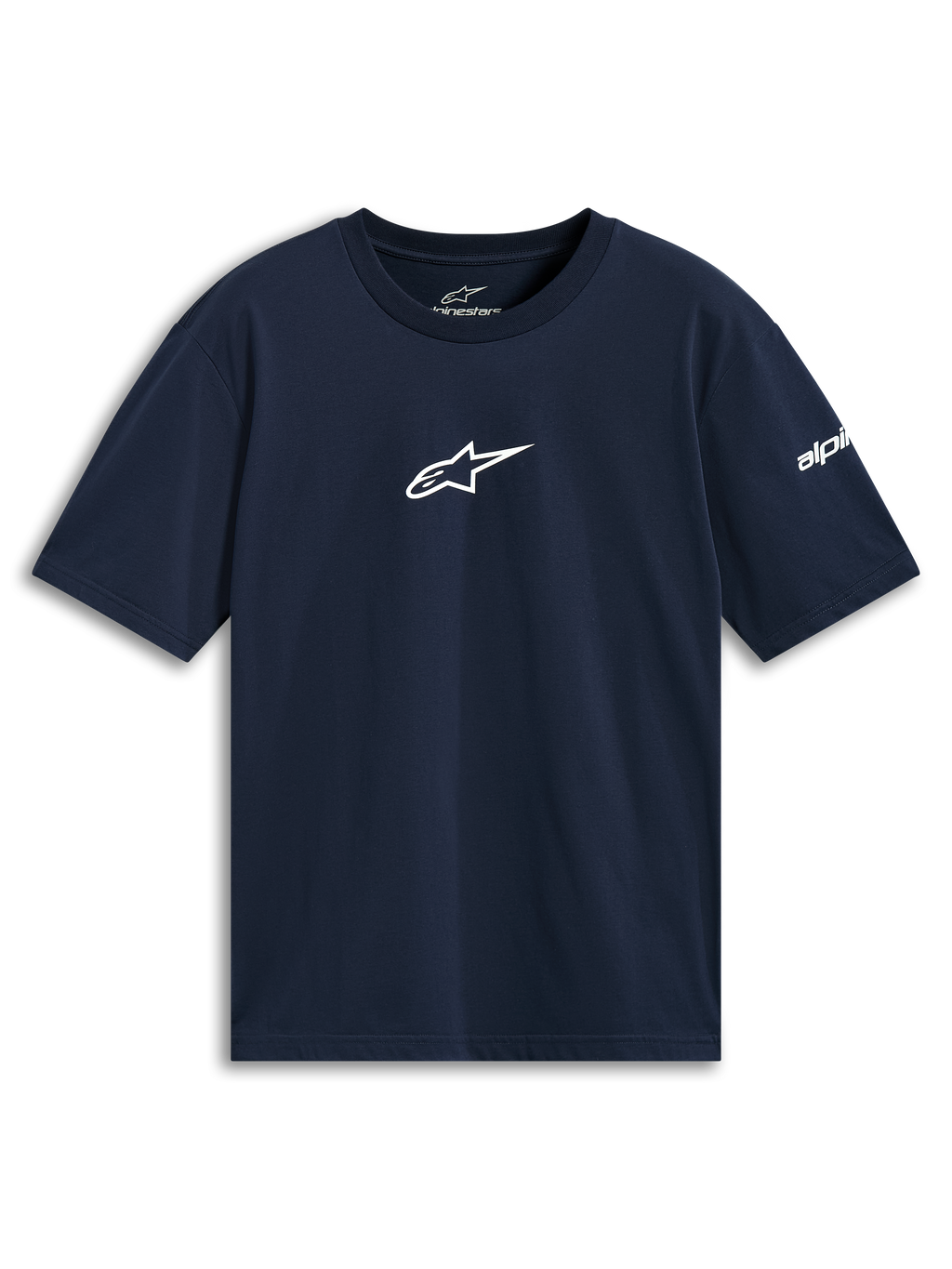 Alpinestars Frontal CSF Tee, maglietta a maniche corte, blu navy, logo a stella bianco al centro del petto, abbigliamento sportivo sostenibile ad alte prestazioni