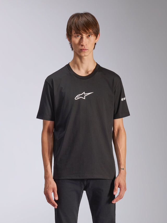 Alpinestars CSF Tee, Short Sleeve T-Shirt, Black, Cotton Casual Wear with White Star Logo, Unisex Motorsport Lifestyle Apparel