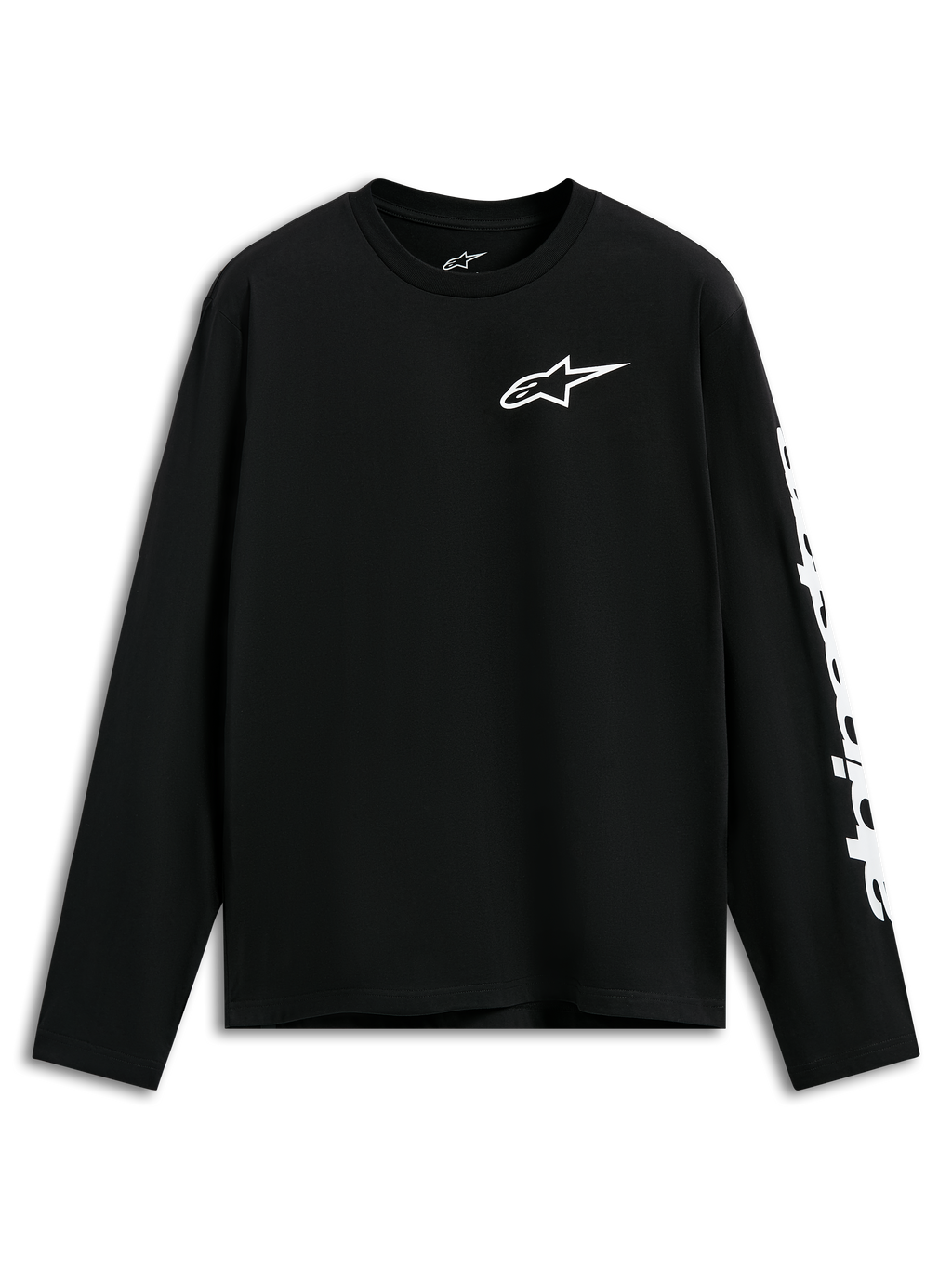 Alpinestars Trackside CSF Tee, maglia a maniche lunghe, nero, logo Alpinestars bianco sul petto e grafica sulla manica, streetwear casual ispirato al motorsport