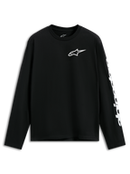 Alpinestars Trackside CSF Tee, maglia a maniche lunghe, nero, logo Alpinestars bianco sul petto e grafica sulla manica, streetwear casual ispirato al motorsport