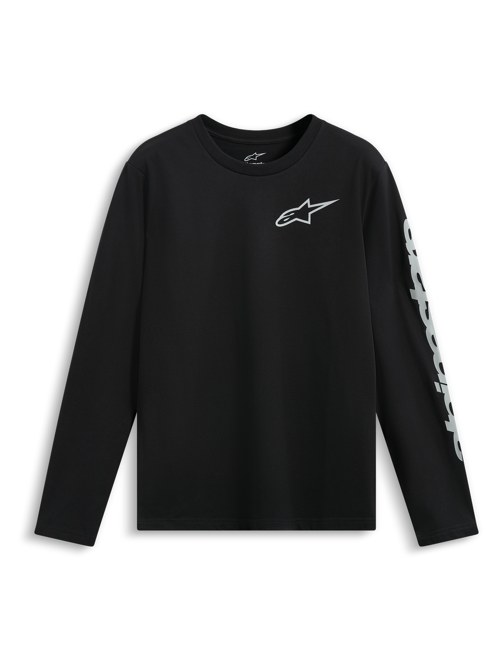 Alpinestars Trackside CSF Tee, t-shirt a maniche lunghe, nera, logo Astars bianco sul petto e grande marchio sulla manica, abbigliamento motorsport casual