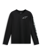 Alpinestars Trackside CSF Tee, t-shirt a maniche lunghe, nera, logo Astars bianco sul petto e grande marchio sulla manica, abbigliamento motorsport casual
