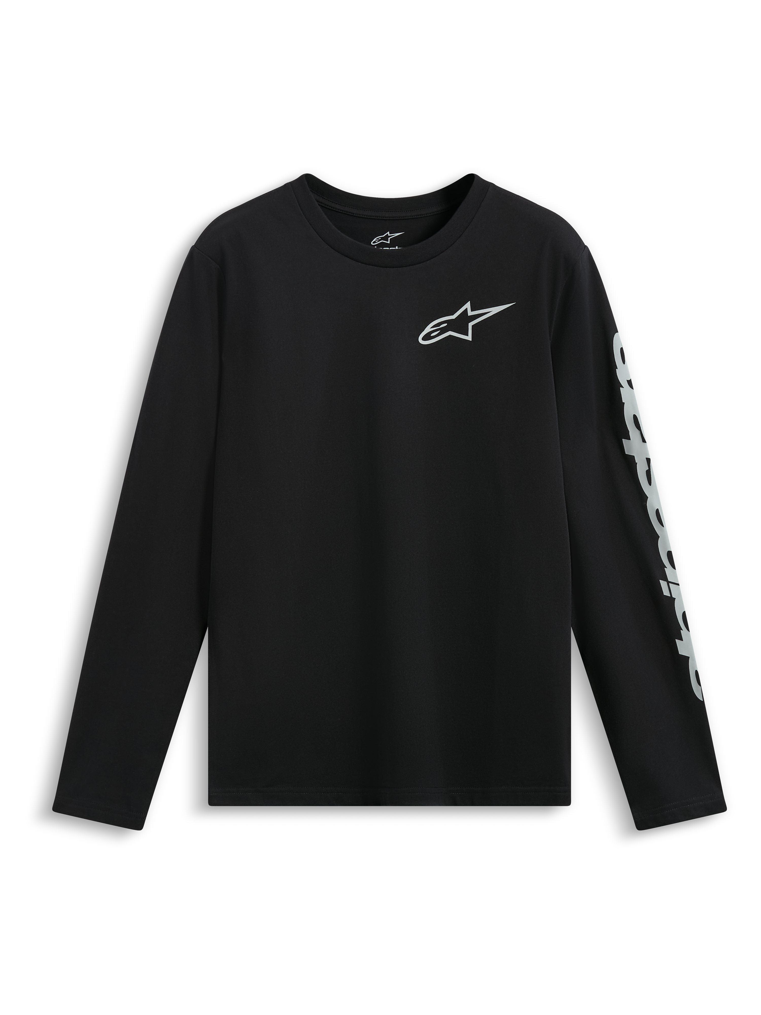 Alpinestars Trackside CSF Tee, t-shirt a maniche lunghe, nera, logo Astars bianco sul petto e grande marchio sulla manica, abbigliamento motorsport casual