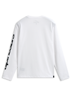 Alpinestars Trackside CSF Tee, maglia a maniche lunghe, bianco e nero, vista posteriore con audace grafica nera sulla manica, streetwear casual ispirato al motorsport