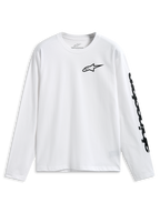 Alpinestars Trackside CSF Tee, t-shirt a maniche lunghe, bianco, logo Alpinestars nero sul petto e scritta sulla manica, abbigliamento sportivo casual motorsport