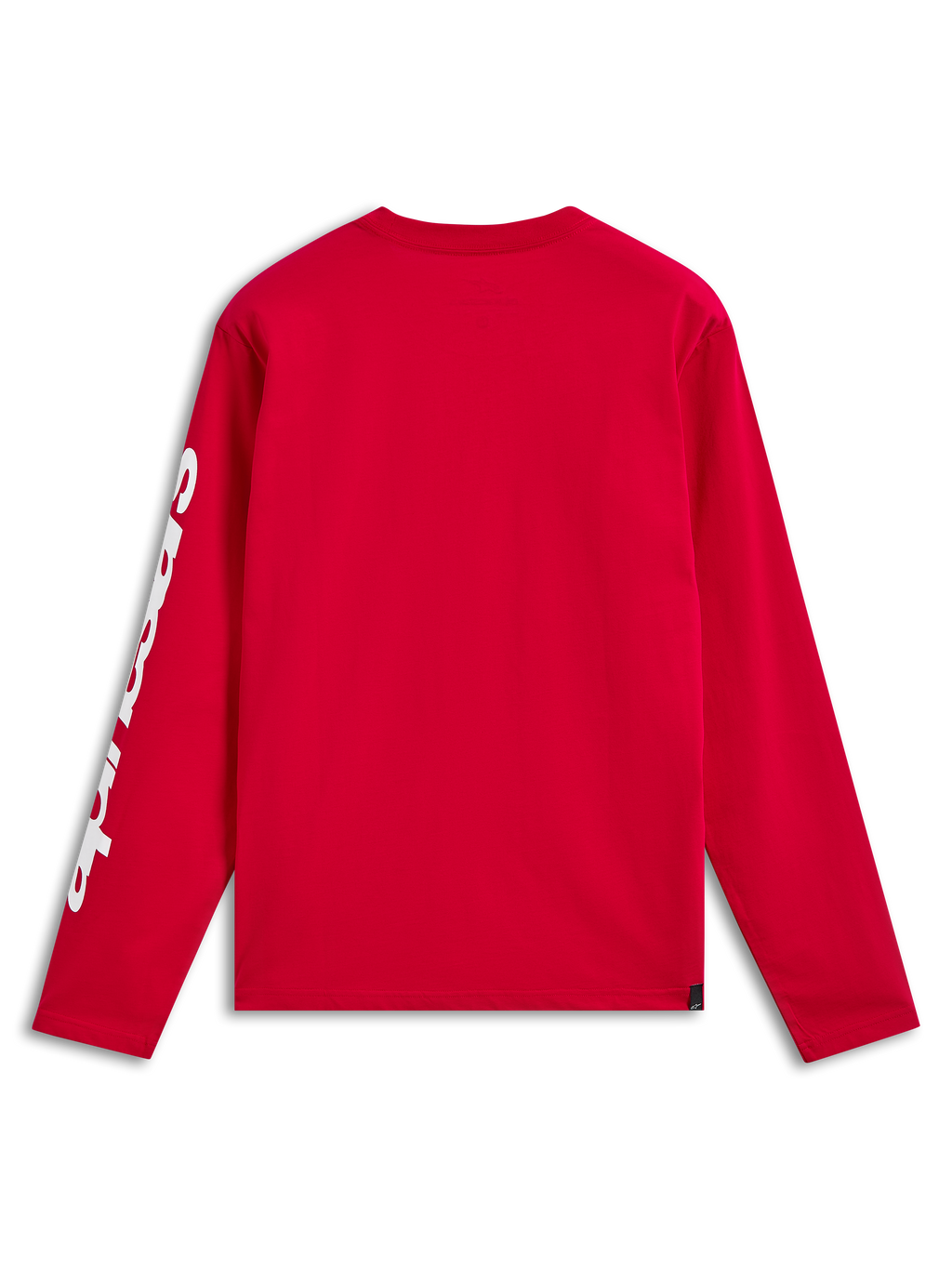 Alpinestars Trackside CSF Tee, t-shirt a maniche lunghe, rosso, vista posteriore con marchio bianco sulla manica, streetwear casual ispirato al motorsport