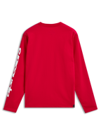 Alpinestars Trackside CSF Tee, t-shirt a maniche lunghe, rosso, vista posteriore con marchio bianco sulla manica, streetwear casual ispirato al motorsport