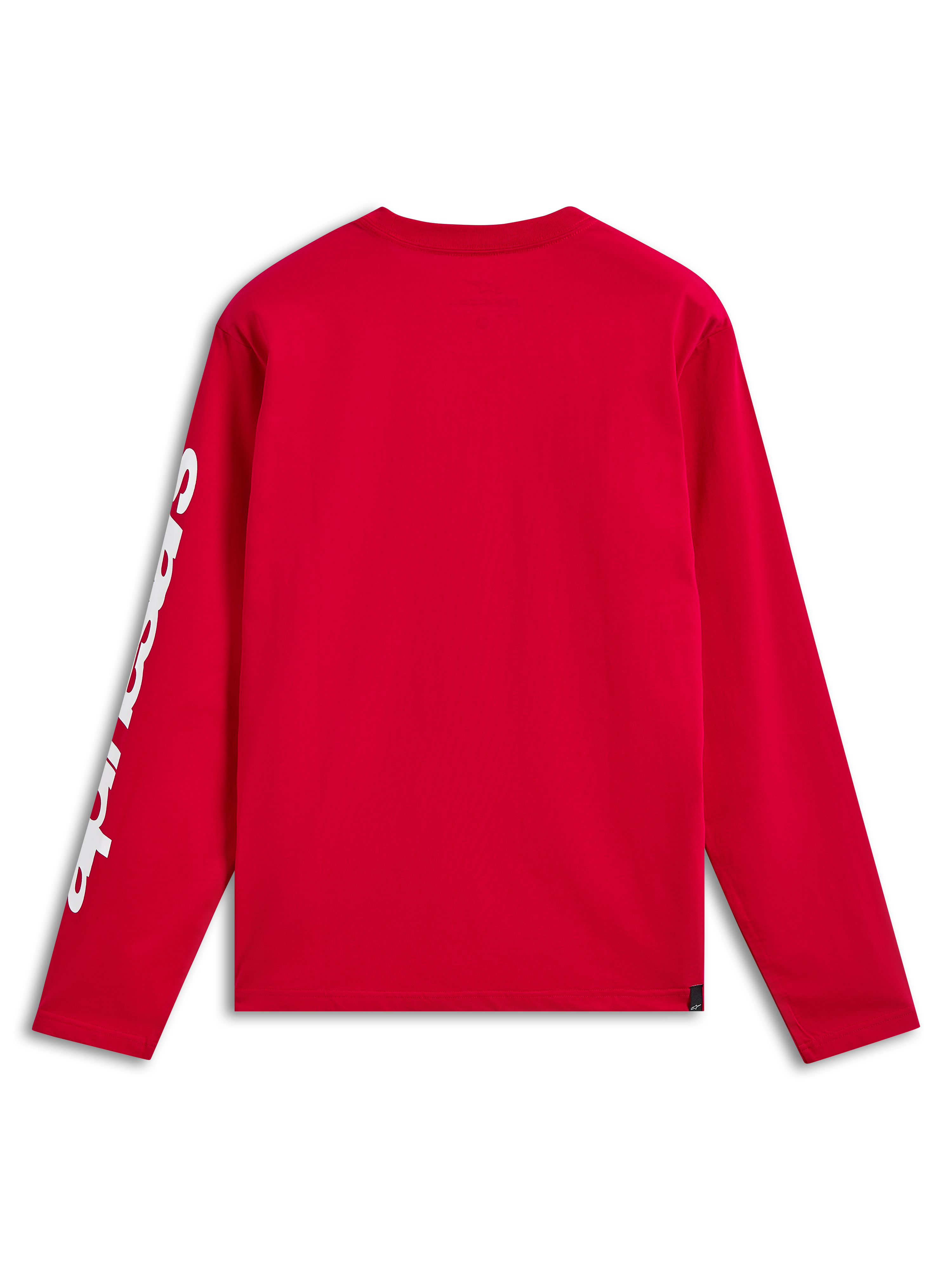 Alpinestars Trackside CSF Tee, t-shirt a maniche lunghe, rosso, vista posteriore con marchio bianco sulla manica, streetwear casual ispirato al motorsport