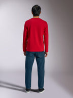 Alpinestars Trackside CSF Tee, maglia a maniche lunghe, rosso, vista posteriore del modello che indossa la maglia con jeans blu, abbigliamento sportivo casual ispirato al motorsport