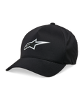 Alpinestars Ageless Reflex Waterproof Hat, cappello da baseball nero, visiera curva, logo Astars argento riflettente, corona strutturata, tessuto tecnico impermeabile, abbigliamento casual motorsport