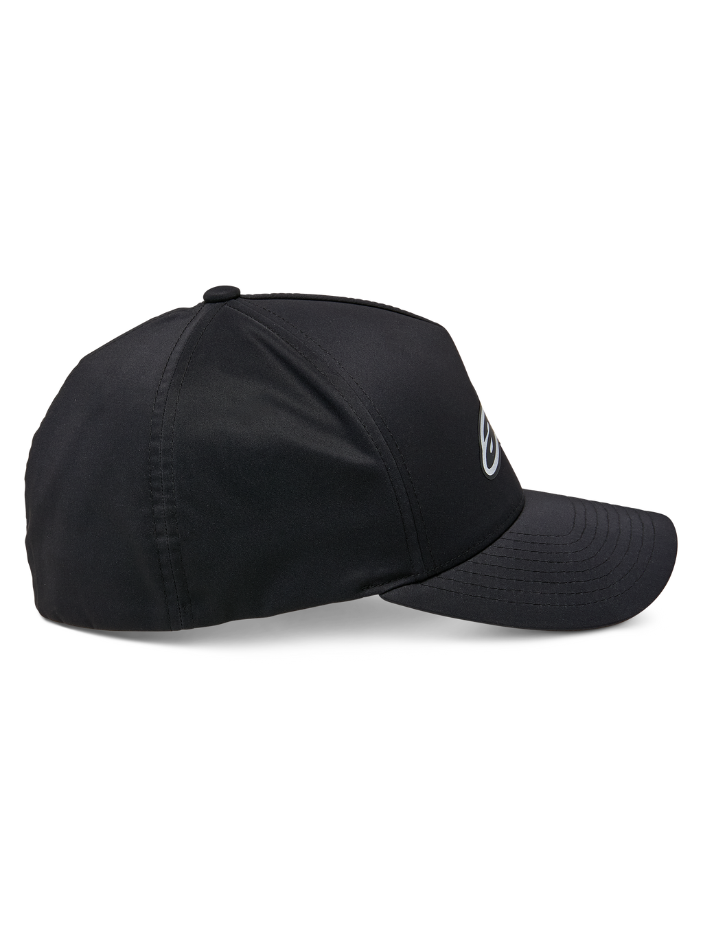 Cappello Alpinestars Ageless Reflex Waterproof, nero, vista laterale di profilo, visiera curva con corona strutturata, tessuto tecnico impermeabile con dettaglio logo riflettente, copricapo casual ad alte prestazioni