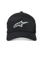Alpinestars Ageless Reflex Waterproof Hat, cappello da baseball con visiera curva, nero, con logo Astars argento riflettente sul davanti, corona strutturata e tessuto tecnico impermeabile, vista frontale