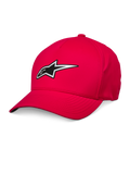 Alpinestars Ageless Reflex Waterproof Hat, cappello da baseball rosso, visiera curva, logo Astars riflettente argento e nero, tessuto tecnico impermeabile, copricapo sportswear casual