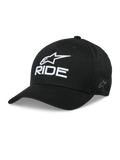 Alpinestars Ride Sonic Hat, cappello da baseball nero, logo con stella e scritta RIDE ricamati in 3D bianchi, visiera curva, corona strutturata, copricapo casual motorsport