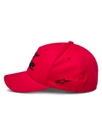 Alpinestars Ride Sonic Hat, cappellino sportswear, rosso, vista laterale con visiera curva e corona strutturata, logo 3D e dettaglio stella ricamati in nero, design casual ispirato ai motori