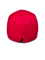 Alpinestars Ride Sonic Hat, vista posteriore di cappellino da baseball rosso, corona strutturata con design retro flessibile, piccola etichetta nera con logo a stella Alpinestars bianco sul retro, copricapo casual in twill elasticizzato rosso