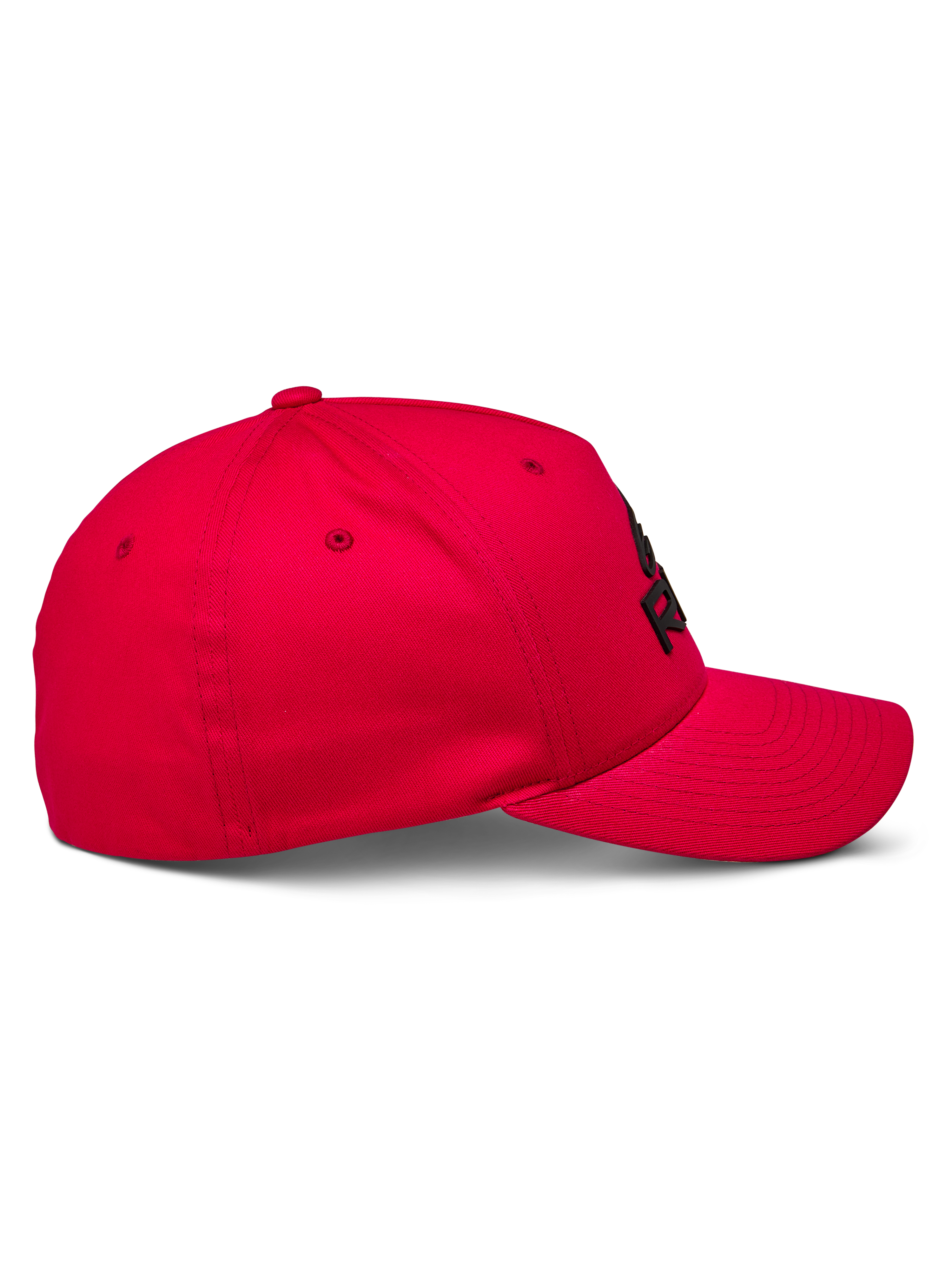 Alpinestars Ride Sonic Hat, cappello con visiera curva, rosso, vista laterale, corona strutturata con logo ricamato 3D nero, accessorio casual sportswear
