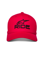Alpinestars Ride Sonic Hat, cappellino da baseball rosso, logo RIDE e stella nero ricamato in 3D, visiera curva con corona strutturata, copricapo casual da motorsport