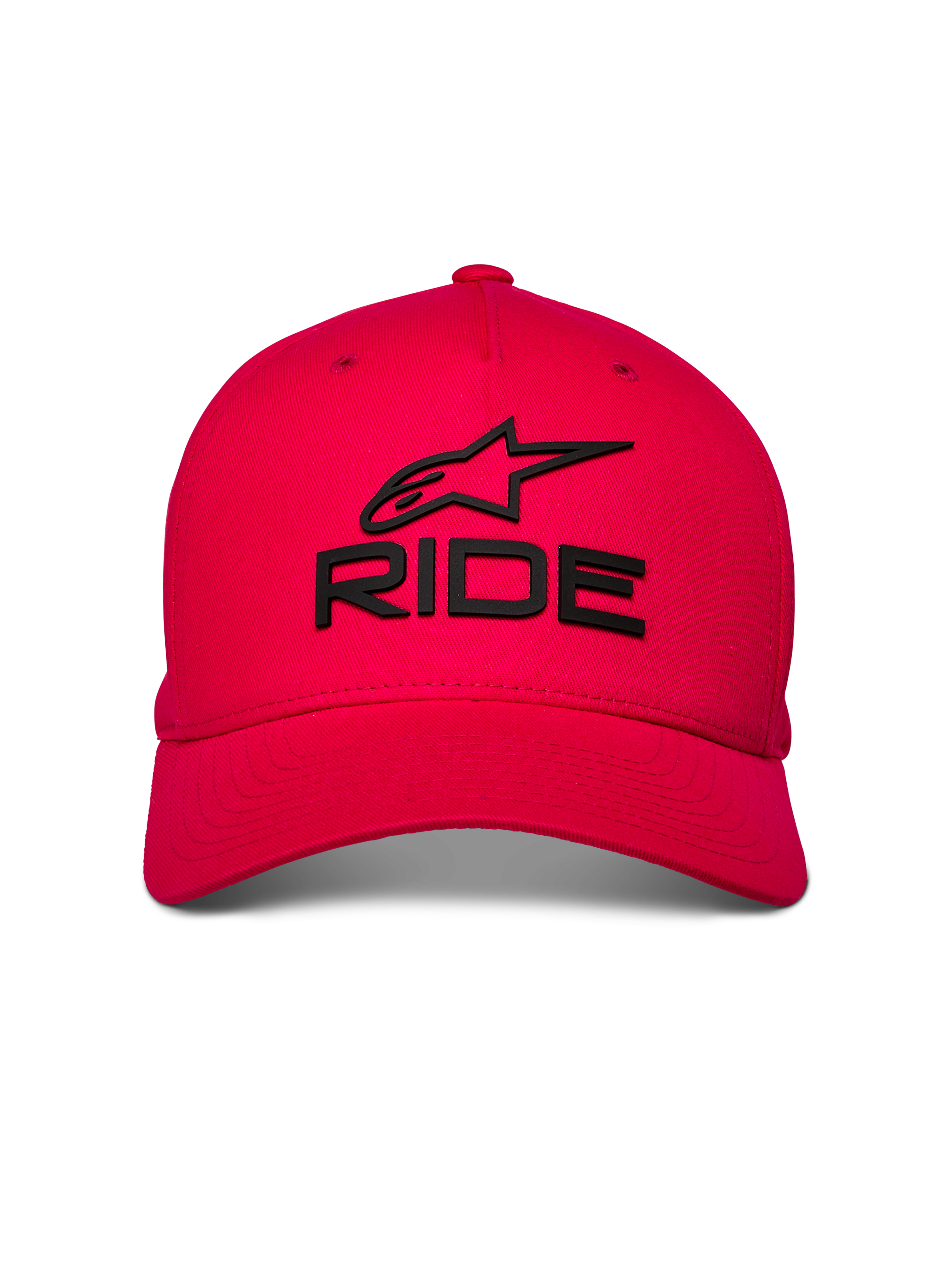 Alpinestars Ride Sonic Hat, cappellino da baseball rosso, logo RIDE e stella nero ricamato in 3D, visiera curva con corona strutturata, copricapo casual da motorsport