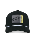 Cappello Snapback Specific Alpinestars, nero, patch frontale con logo Astars multicolore con dettagli grigi e gialli, finitura con corda intrecciata bianca, visiera curva, corona strutturata, stile casual streetwear