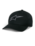 Alpinestars Cappello Snapback Ageless, cappellino da baseball nero con logo stella ricamato grigio antracite, visiera curva, corona strutturata, copricapo casual motorsport