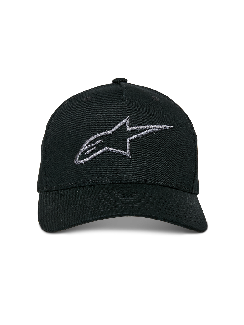 Cappello Snapback Alpinestars Ageless, nero charcoal, visiera curva, corona strutturata, logo lineare ricamato in 3D, copricapo casual ispirato al motorsport